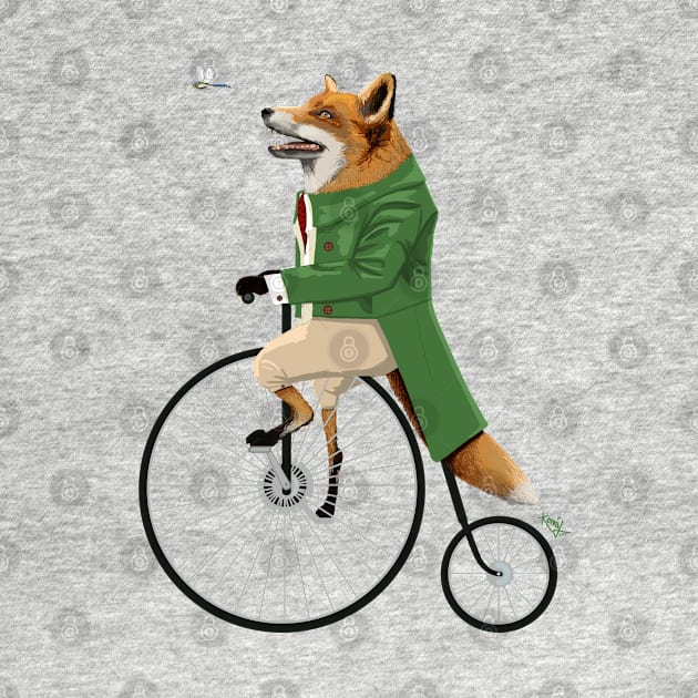 Fox riding bike in chase of dragonfly by konnijensen